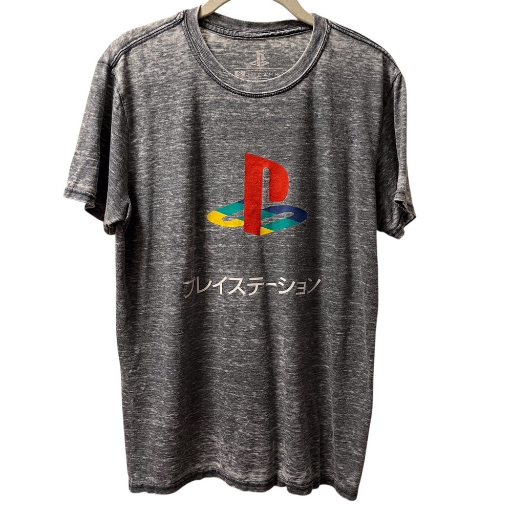 Playstation Logo Graphic T-Shirt Mens Size Smal Gray Crew Neck Short Sleeve